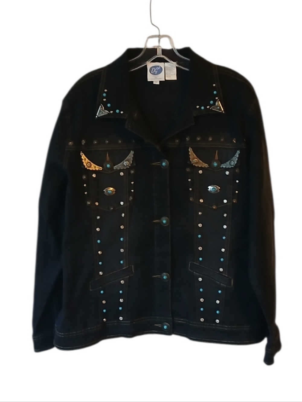 DG2 by Diane Gilman Black Studded Denim Jacket Size 1X